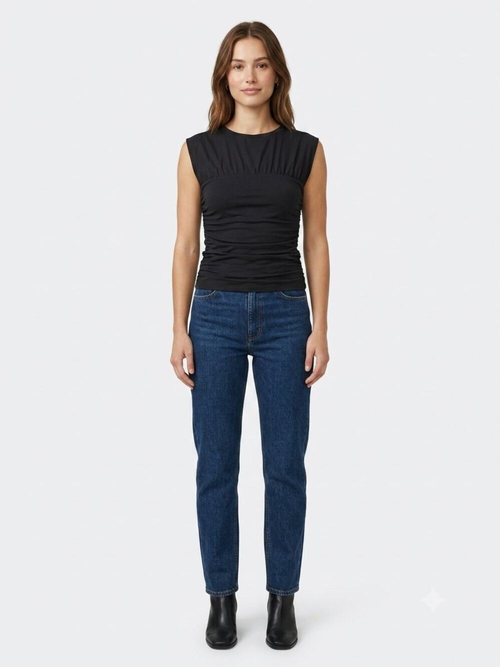 NWT Rag & Bone Blouse Top Womens S Black Mica Banded Sleeveless Side Ruched